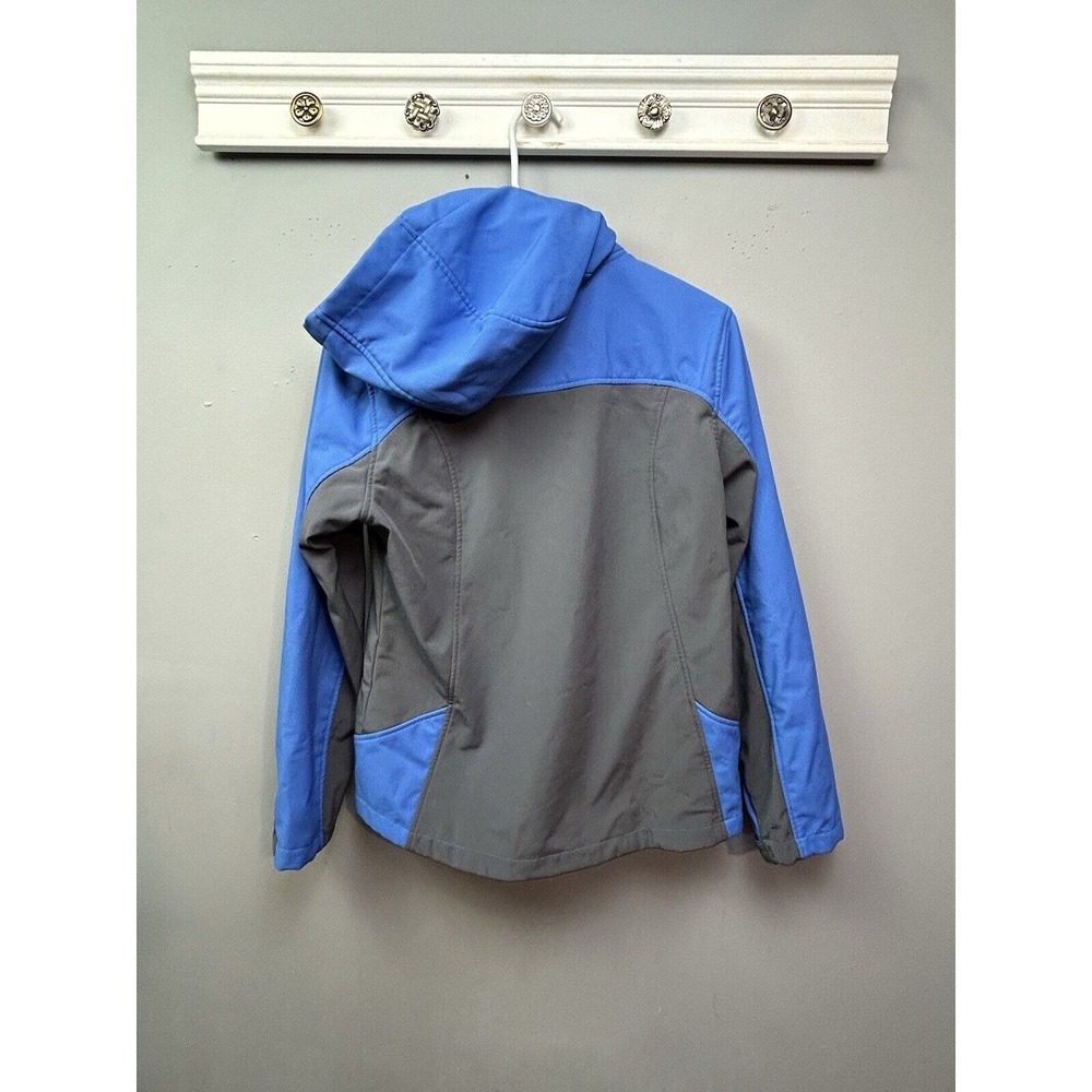 Free Country Softshell Jacket Womens Medium Blue Grey Hooded Fleece Lined Active - Picture 2 of 10